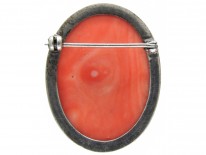 Art Deco Silver, marcasite & Carved Coral Classical Ladies Head Brooch