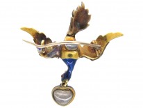 Georgian 18ct Gold Royal Blue Enamel & Diamond Dove of Peace Brooch