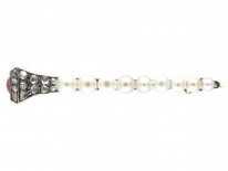 Edwardian Horseshoe Nail Diamond, Ruby & Natural Pearls Brooch
