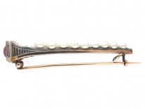 Edwardian Horseshoe Nail Diamond, Ruby & Natural Pearls Brooch