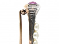 Edwardian Horseshoe Nail Diamond, Ruby & Natural Pearls Brooch