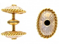 18ct Gold Moonstone & Sapphire Clip On Cufflinks