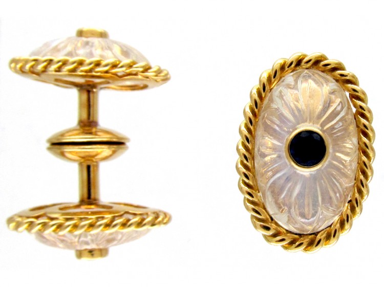 18ct Gold Moonstone & Sapphire Clip On Cufflinks