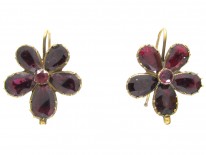Georgian Flat Cut Almandine Garnet Pansy Earrings