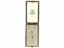Art Deco Emerald & Diamond Bow Pendant in Original Case