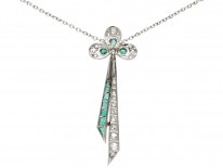Art Deco Emerald & Diamond Bow Pendant in Original Case
