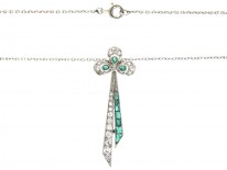 Art Deco Emerald & Diamond Bow Pendant in Original Case