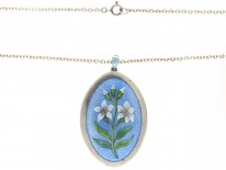 Edwardian Enamel & Silver Flower Lilies Pendant on Chain in Original Case