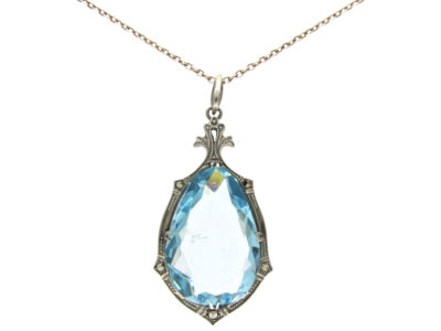 Silver & Blue Paste Art Deco Pendant on Chain