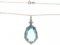 Silver & Blue Paste Art Deco Pendant on Chain