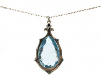 Silver & Blue Paste Art Deco Pendant on Chain