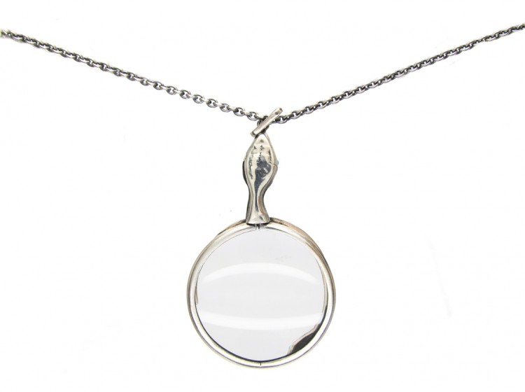 Silver Double Snake Quizzing Glass Pendant on Silver Chain