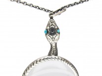 Silver Double Snake Quizzing Glass Pendant on Silver Chain