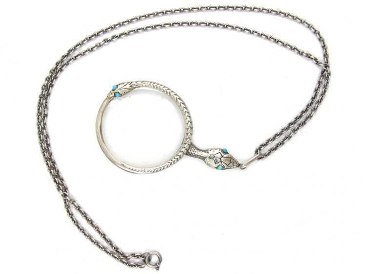 Silver Double Snake Quizzing Glass Pendant on Silver Chain