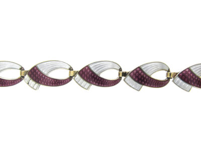 Norwegian Vintage Silver, White & Mauve Enamel Bracelet