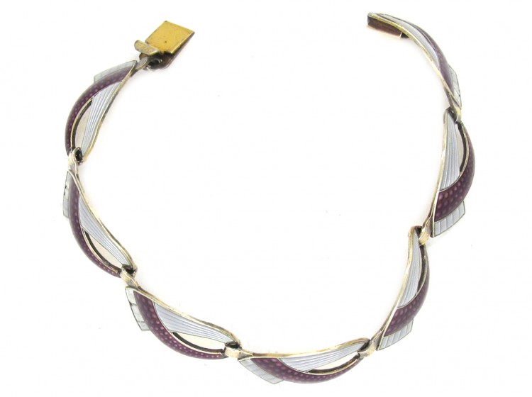 Norwegian Vintage Silver, White & Mauve Enamel Bracelet