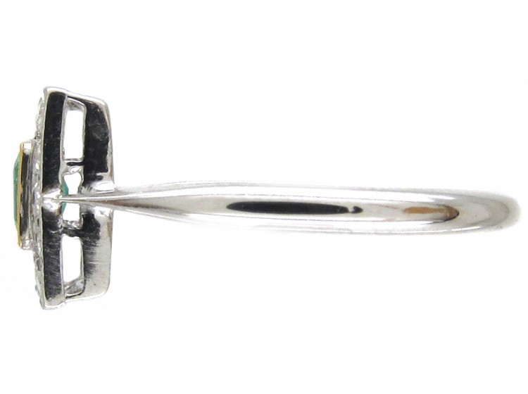 Art Deco Emerald & Diamond Square Ring