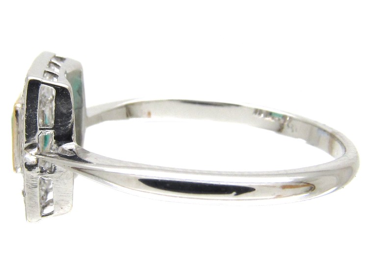 Art Deco Emerald & Diamond Square Ring