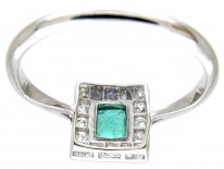 Art Deco Emerald & Diamond Square Ring