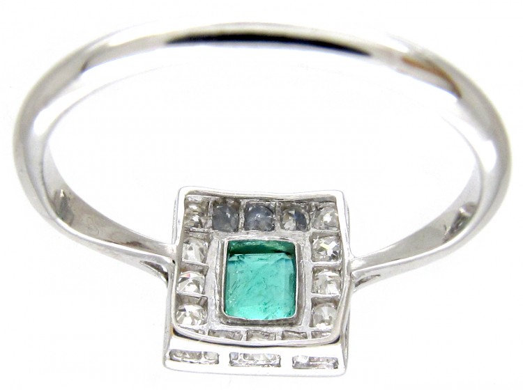 Art Deco Emerald & Diamond Square Ring