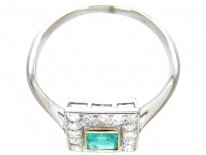 Art Deco Emerald & Diamond Square Ring