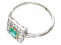 Art Deco Emerald & Diamond Square Ring