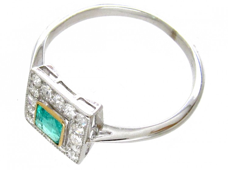 Art Deco Emerald & Diamond Square Ring