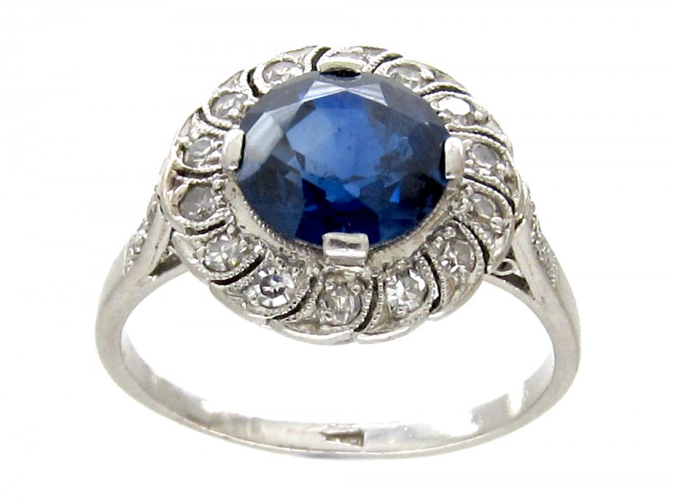 Art Deco Sapphire & Diamond Catherine Wheel Design Ring