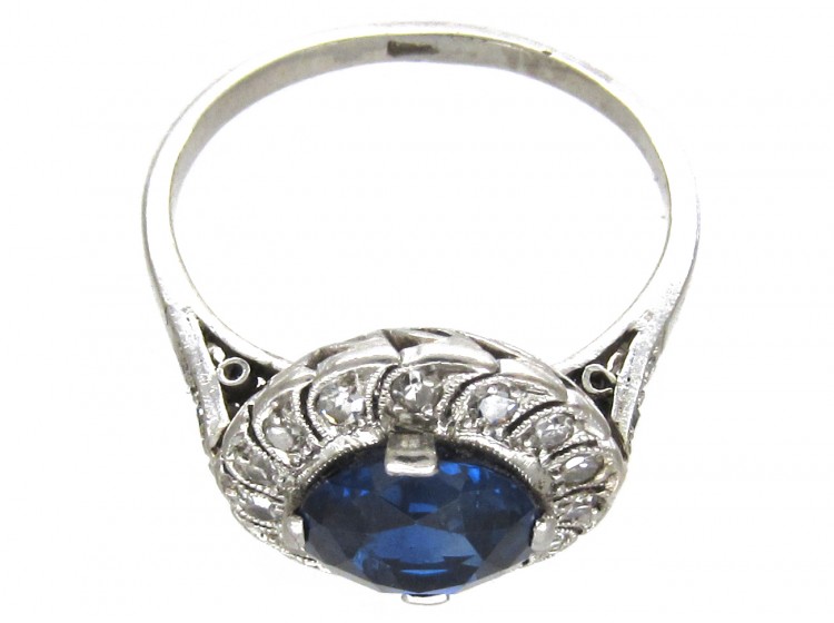 Art Deco Sapphire & Diamond Catherine Wheel Design Ring