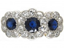 Edwardian Sapphire & Diamond Triple Cluster Ring