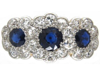Edwardian Sapphire & Diamond Triple Cluster Ring