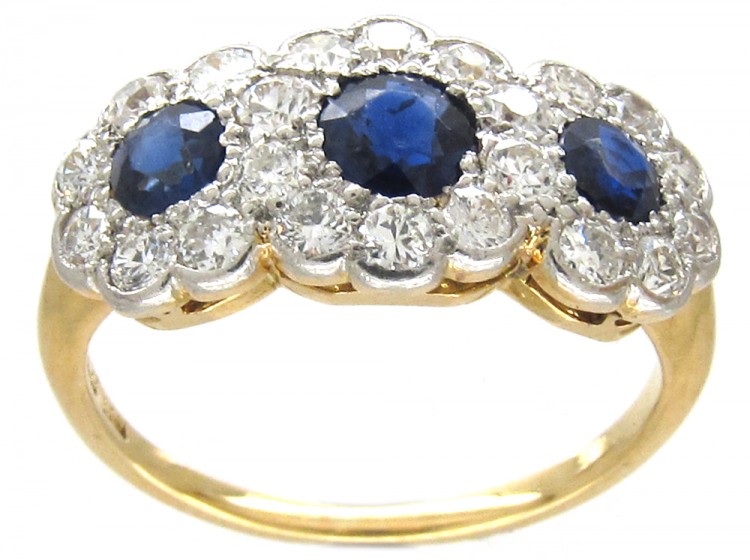 Edwardian Sapphire & Diamond Triple Cluster Ring