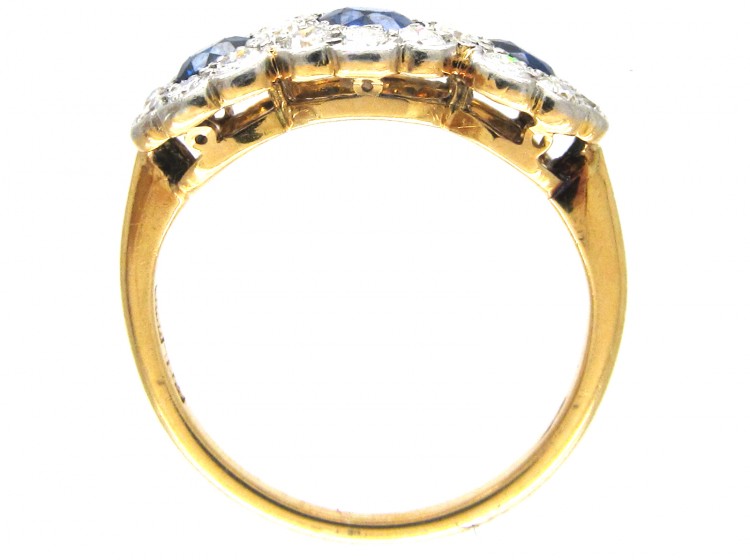 Edwardian Sapphire & Diamond Triple Cluster Ring