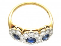 Edwardian Sapphire & Diamond Triple Cluster Ring