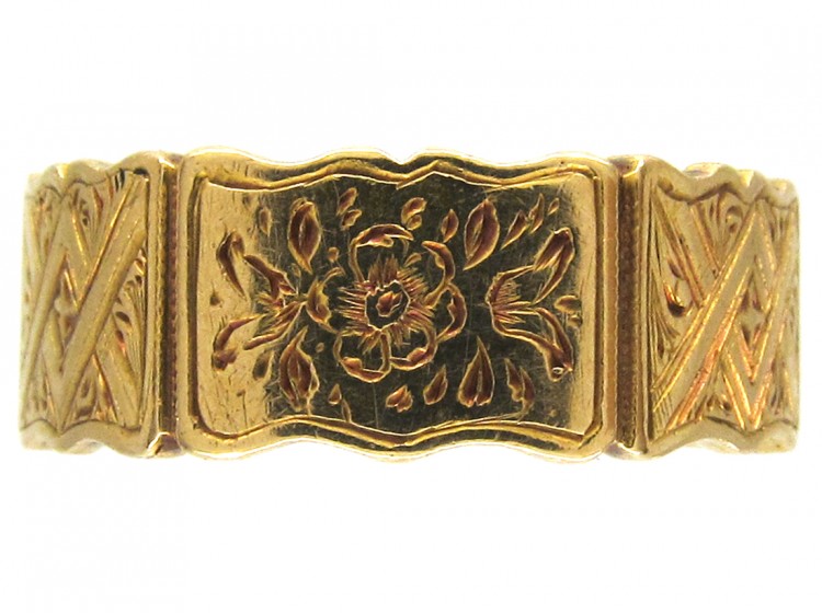 18ct Gold Victorian Wide Decorated Band Ring
