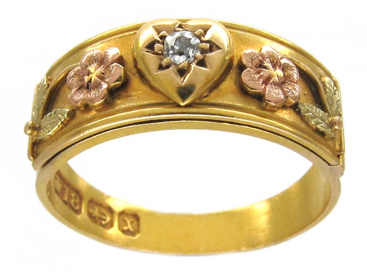 Victorian 18ct Three Colour Gold & Diamond Opening Ring with For Ever Inside