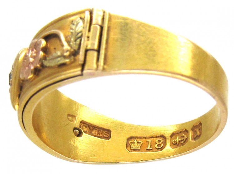 Victorian 18ct Three Colour Gold & Diamond Opening Ring with For Ever Inside