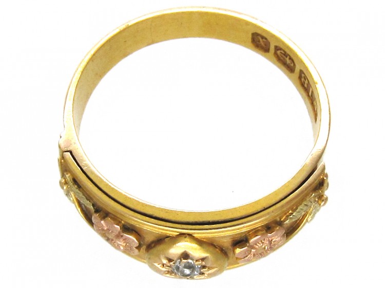 Victorian 18ct Three Colour Gold & Diamond Opening Ring with For Ever Inside