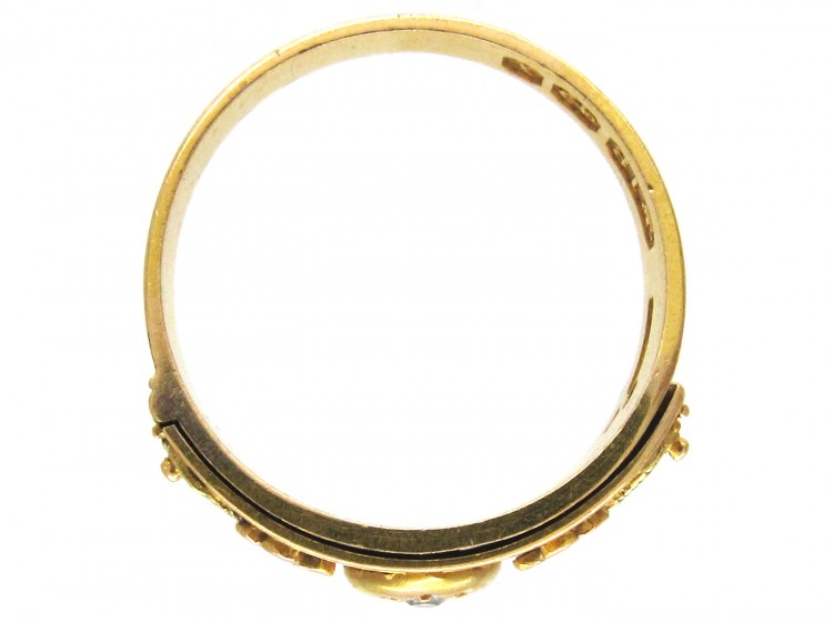Victorian 18ct Three Colour Gold & Diamond Opening Ring with For Ever Inside