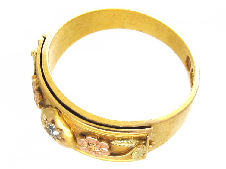 Victorian 18ct Three Colour Gold & Diamond Opening Ring with For Ever Inside
