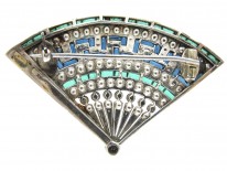 Art Deco Silver & Paste Fan Brooch in Original Case