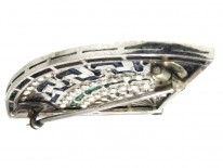 Art Deco Silver & Paste Fan Brooch in Original Case