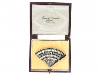 Art Deco Silver & Paste Fan Brooch in Original Case
