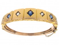 Victorian 9ct Gold Sapphire & Diamond Set Bangle
