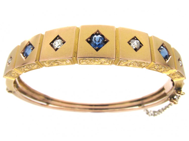 Victorian 9ct Gold Sapphire & Diamond Set Bangle