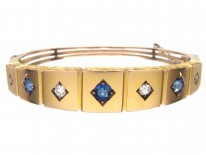 Victorian 9ct Gold Sapphire & Diamond Set Bangle