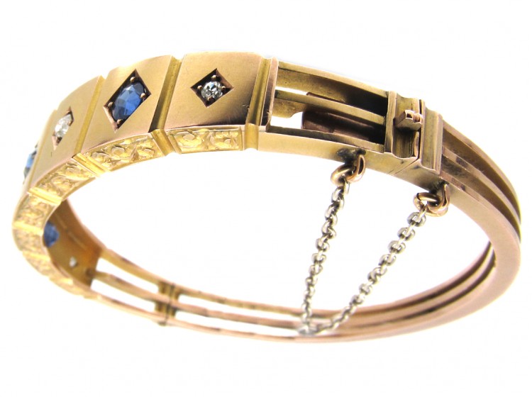 Victorian 9ct Gold Sapphire & Diamond Set Bangle
