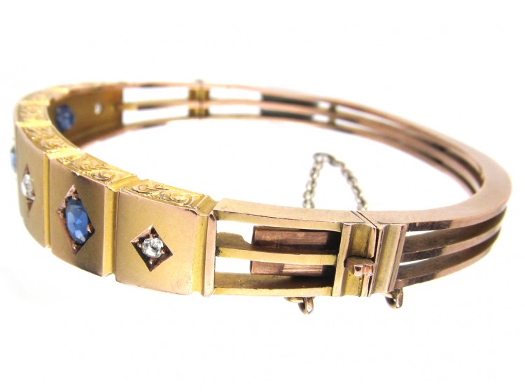 Victorian 9ct Gold Sapphire & Diamond Set Bangle