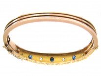 Victorian 9ct Gold Sapphire & Diamond Set Bangle