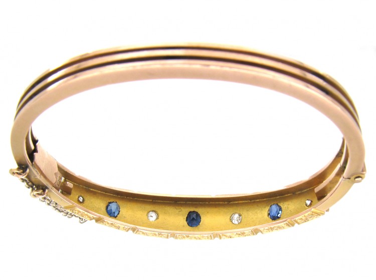 Victorian 9ct Gold Sapphire & Diamond Set Bangle